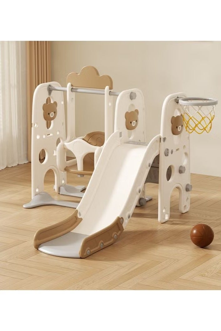 فول جوي مجموعة زحليقة وأرجوحة مع حلقة كرة سلة 3*1 للأطفال،مجموعة ملعب داخلي وخارجي للأطفال الصغار،مجموعة ألعاب تسلق للأطفال - Image 1