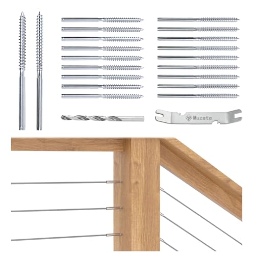 Muzata 20 Pack 18 Cable Railing Hardware Kit Swage Lag Screws Left and Right Handed Thread for Wood Post T316 Stainless Steel Deck Cable Railing System 10 Pairs CK17