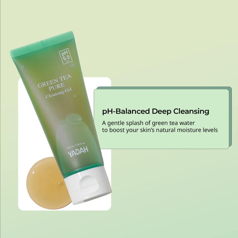 YADAH Green Tea Pure Cleansing Gel, 3.4 Fl Oz & Cactus Soothing Gel (8.45fl oz) pH Balanced Foaming Gel Cleanser Vegan Sunburn Relief Korean Skin Care - Image 2