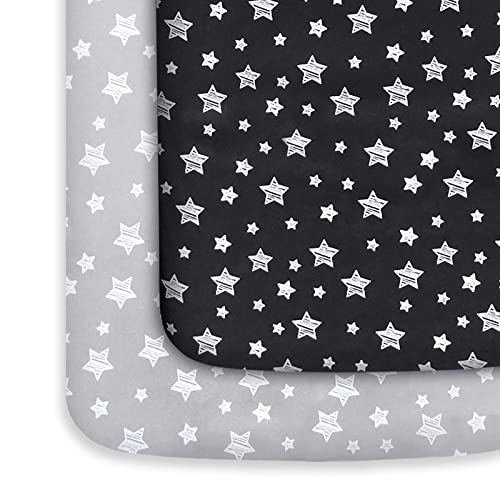 Pack and Play Sheets 2 Pack Mini Crib Sheets Stretchy Playard Fitted Sheet Compatible with Graco Pack n Play Soft and Breathable Material Grey Black