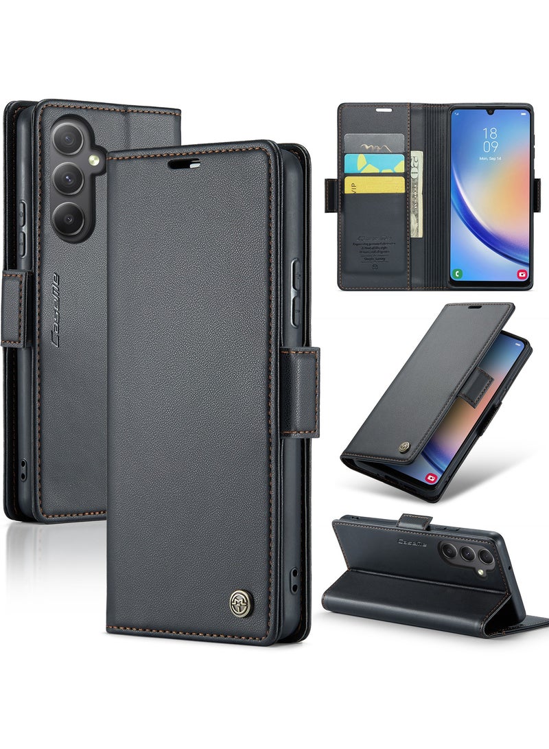 Flip Wallet Case for Samsung Galaxy A34, Leather Magnetic Attachment Flip Case black  - Image 1