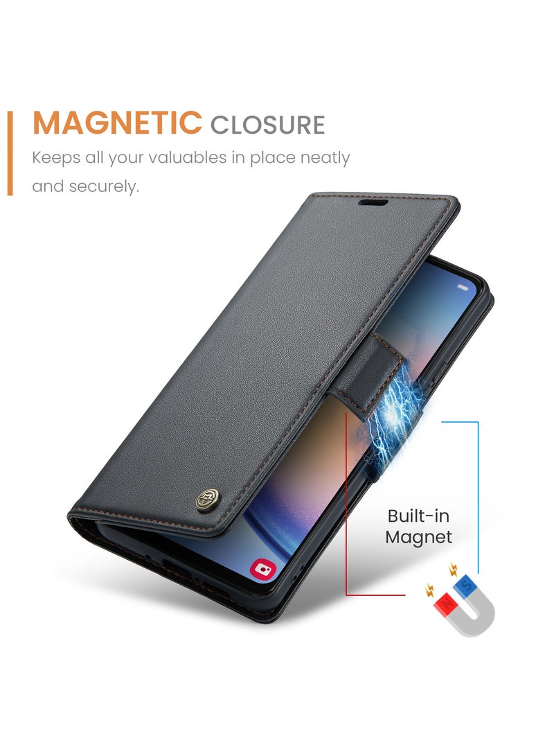 Flip Wallet Case for Samsung Galaxy A34, Leather Magnetic Attachment Flip Case black  - Image 3