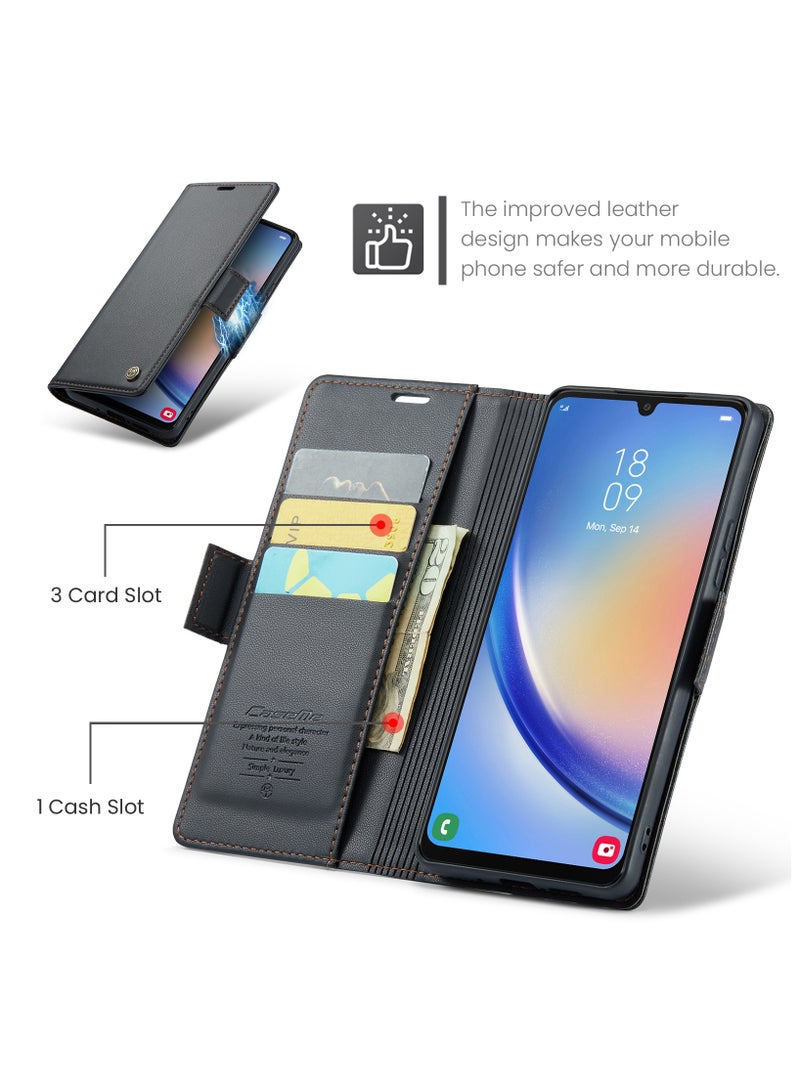 Flip Wallet Case for Samsung Galaxy A34, Leather Magnetic Attachment Flip Case black  - Image 2