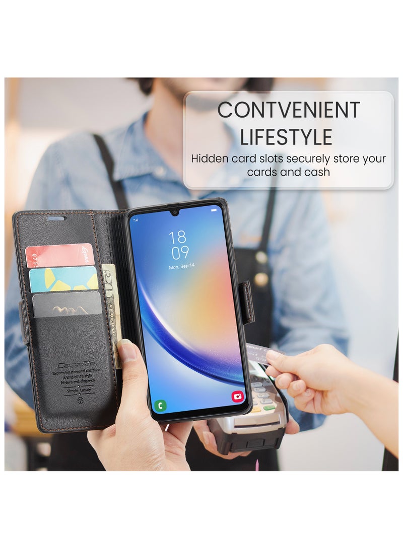Flip Wallet Case for Samsung Galaxy A34, Leather Magnetic Attachment Flip Case black  - Image 5
