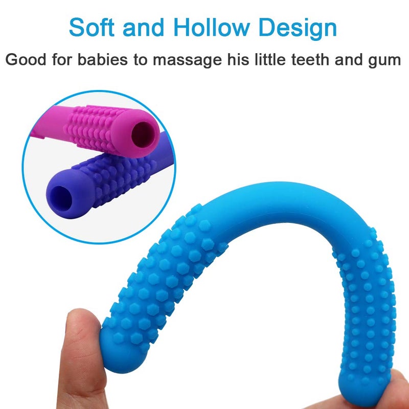Atsky Hollow Teething Tubes Toys for Babies Girls Boys, 6 Pack Silicone Baby Teether Toy Tube for Infants with Nursing Biting Chewing, Chew Straws for Toddlers 6-12 Months (Style A) - Image 4