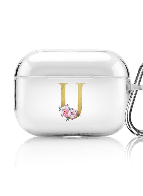 Classic Clear printed Case for Apple AirPods Pro 2nd Generation Thin Transparent Cover - Custom Monogram Initial Letter Floral Pattern Alphabet - U (Clear )