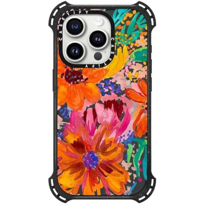 Casetify Bounce iPhone 15 Pro Case 【6X Military Grade Drop Tested / 21.3ft Drop Protection/Compatible with Magsafe】 - EttaVee Watercolor Fleurs - Triple Black - Image 3