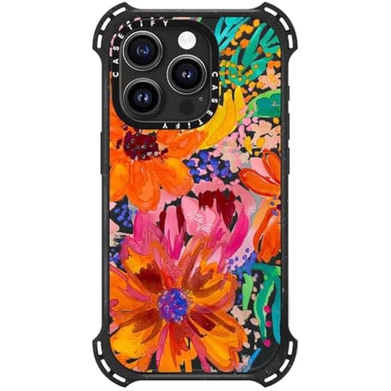 Casetify Bounce iPhone 15 Pro Case 【6X Military Grade Drop Tested / 21.3ft Drop Protection/Compatible with Magsafe】 - EttaVee Watercolor Fleurs - Triple Black - Image 4