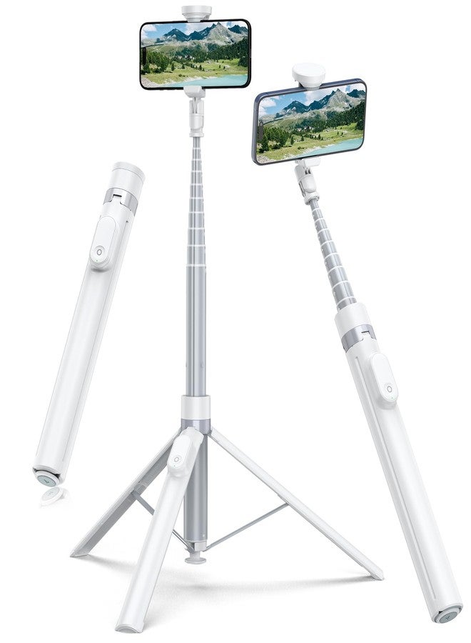 TONEOF 66" Automatic Phone Tripod with Magnetic Rechargable Remote,Selfie Stick 360° Vertical & Horizontal Rotatable,Stable for iPhone/Android(White)