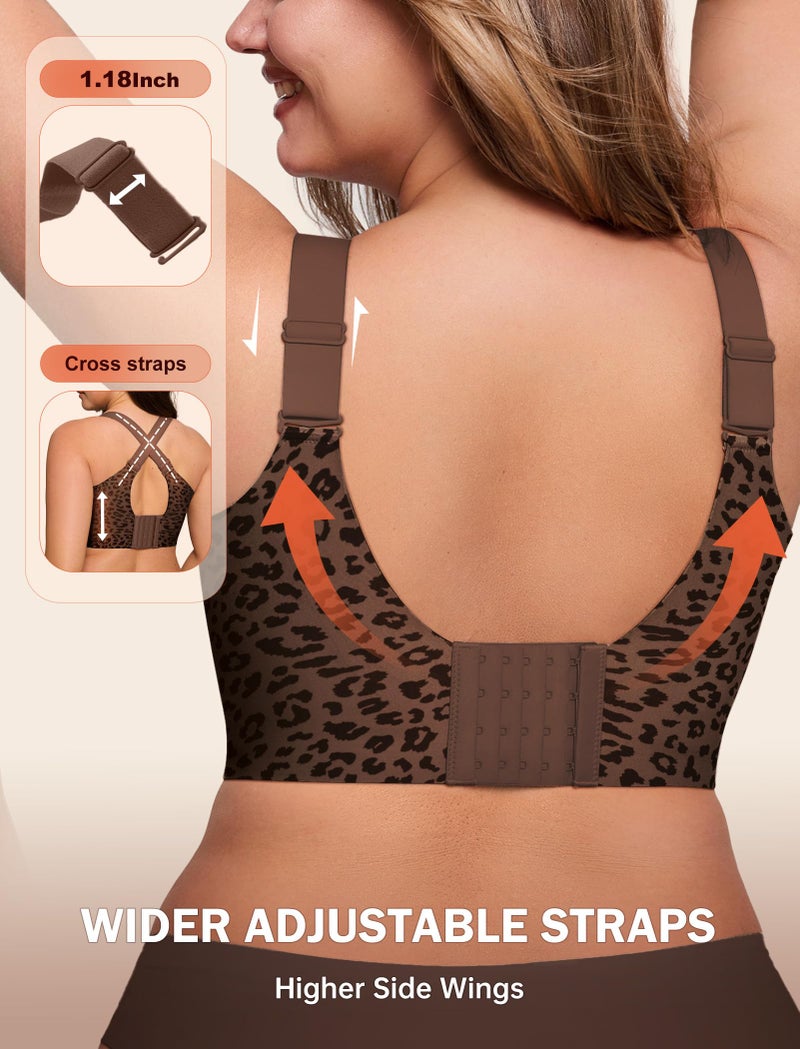 LetsJoli Jelly Bras for Women Push Up Bra Wireless No Underwire Supportive Full Coverage Plus Size for Older Women(Leopard Coffee,3XL) - Image 4