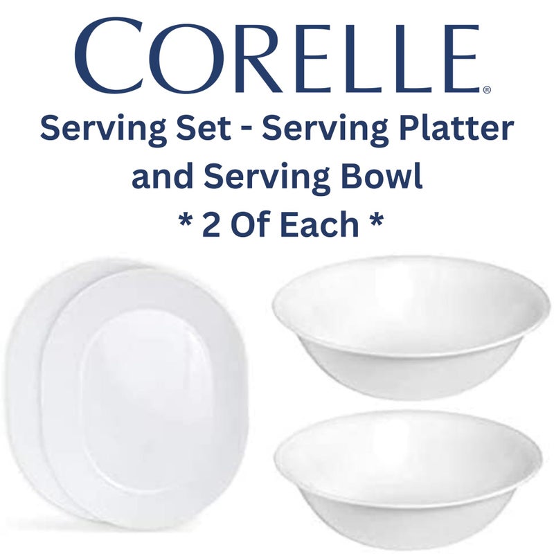 Corelle 12-1/4-Inch Serving Platter, Winter Frost White - 2-Pack with 2-Quart Serving Bowl, Winter Frost White 2PK - Bundle Set of 4 - Image 4