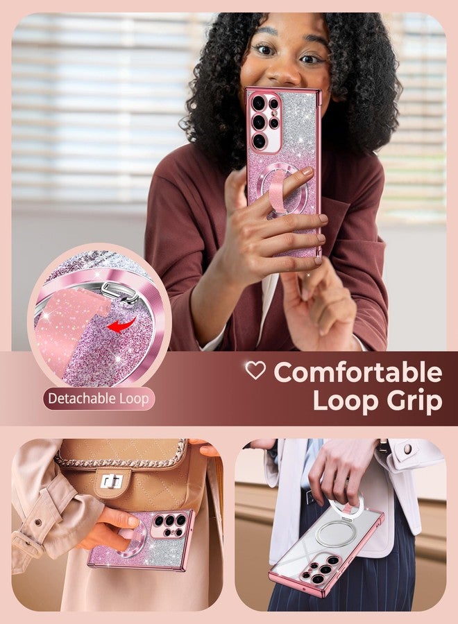 Silverback for Galaxy S22 Ultra Case with Stand - Phone Case with Soft Silicone Ring Grip Holder - Women Glitter Sparkle Protective Phone Cover para Samsung S22 Ultra, Clear Glitter Rose Gold - Image 3