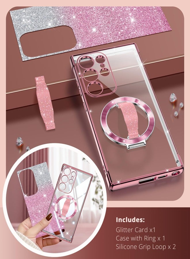 Silverback for Galaxy S22 Ultra Case with Stand - Phone Case with Soft Silicone Ring Grip Holder - Women Glitter Sparkle Protective Phone Cover para Samsung S22 Ultra, Clear Glitter Rose Gold - Image 4