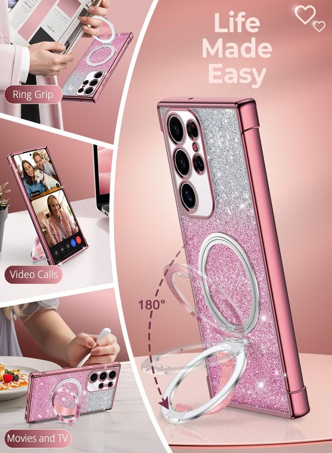 Silverback for Galaxy S22 Ultra Case with Stand - Phone Case with Soft Silicone Ring Grip Holder - Women Glitter Sparkle Protective Phone Cover para Samsung S22 Ultra, Clear Glitter Rose Gold - Image 2