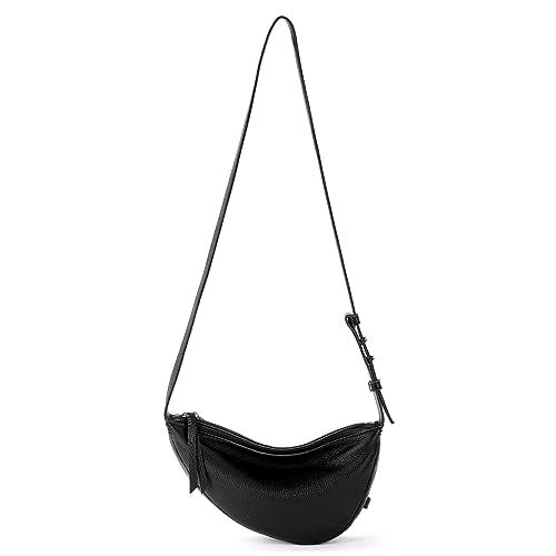 The Sak Tess Sling Bag in Leather, Adjustable Crossbody Strap, Black - Image 1