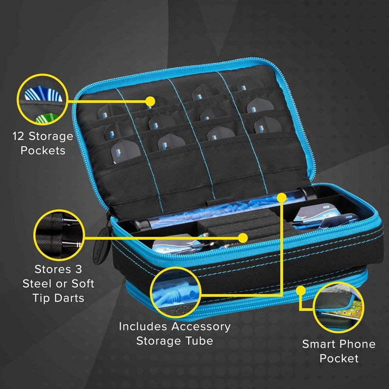 CASEMASTER Plazma Plus, 3 Dart Case for Soft and Steel Tip Darts Features Large Front Mobile Device Pocket, Built-in Storage Tube and Pockets for Flights, Tips, Shafts, and Personal Items - Image 3