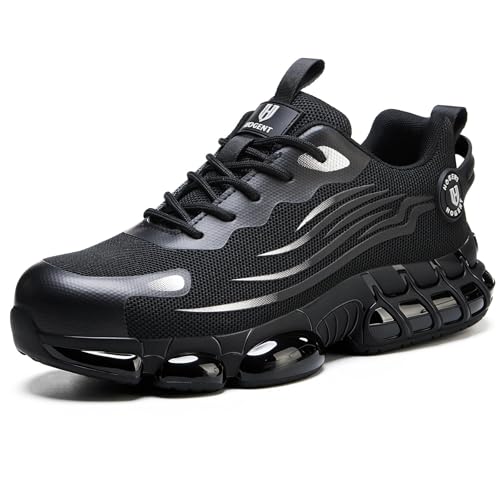 Hogent Steel Toe Shoes for Men Women Comfortable Lightweight Work Shoes Men Puncture Proof Air Cushioned Composite Toe Sneakers for Industrial Construction Carbon Black - Image 1