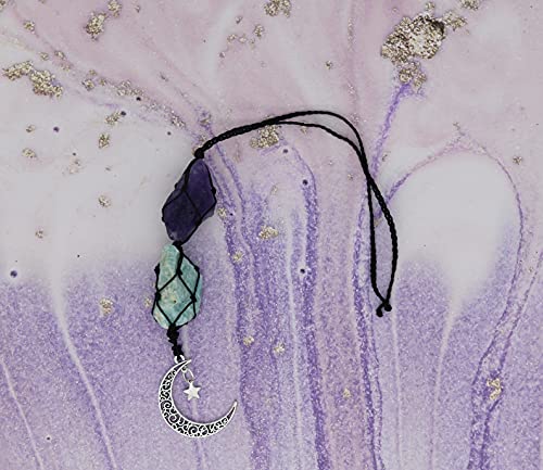 BOHO GARDEN Hanging Car Charm - Amethyst & Amazonite - Dangling Moon & Healing Crystal Accessories, Rearview Mirror Decorations - Balance, Intuition, Spirituality, Self-Love, Honesty, Clarity, Energy - Image 5