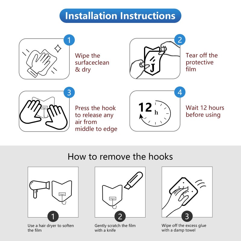 nabreeli Heavy Duty Adhesive Hooks 18 Pack - Holds 15 lbs, No Drill Stick Plastic Hook Hangers for Hanging Towel Shower Bathroom, Kitchen, Cabinet - Strong Wall Hanger for Ornaments, Apartment Bedroom - Image 3
