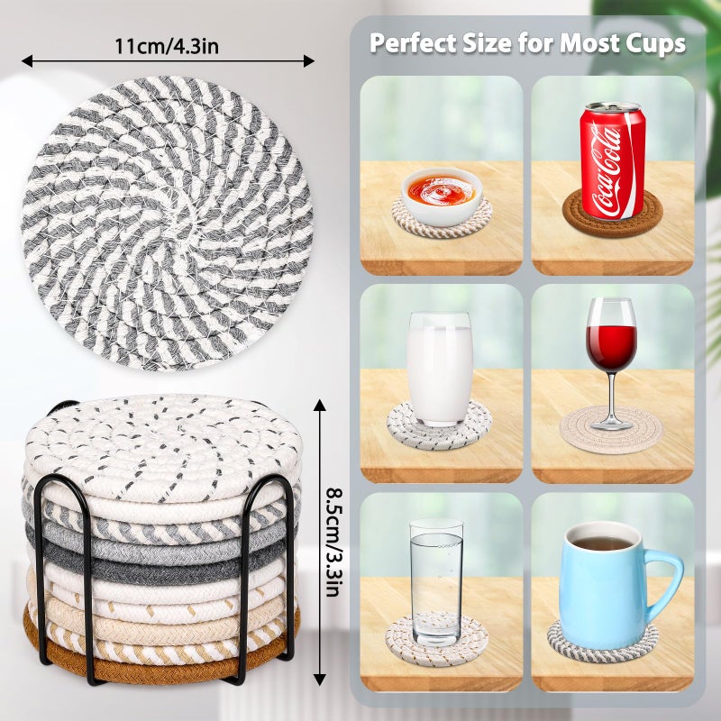 Mckanti 10 Style Drink Coasters with Holder  Absorbent Coasters for Coffee Table  Minimalist Cotton Woven Coaster Set for Home Decor Tabletop Protection Suitable for Kinds of Cups  4.3 Inches. - Image 5
