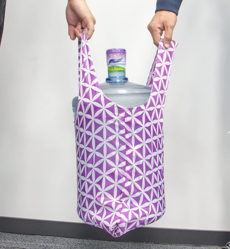 HOLYLUCK Reusable Grocery Bags,Heavy Duty Foldable Shopping Tote Bag (Standard, 3 Purple Geometric Flowers) - Image 2