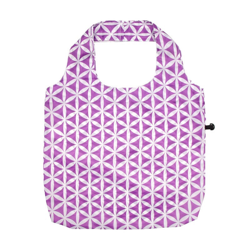 HOLYLUCK Reusable Grocery Bags,Heavy Duty Foldable Shopping Tote Bag (Standard, 3 Purple Geometric Flowers) - Image 4