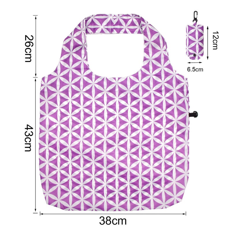 HOLYLUCK Reusable Grocery Bags,Heavy Duty Foldable Shopping Tote Bag (Standard, 3 Purple Geometric Flowers) - Image 5