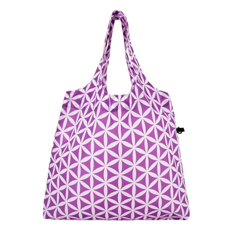 HOLYLUCK Reusable Grocery Bags,Heavy Duty Foldable Shopping Tote Bag (Standard, 3 Purple Geometric Flowers) - Image 3