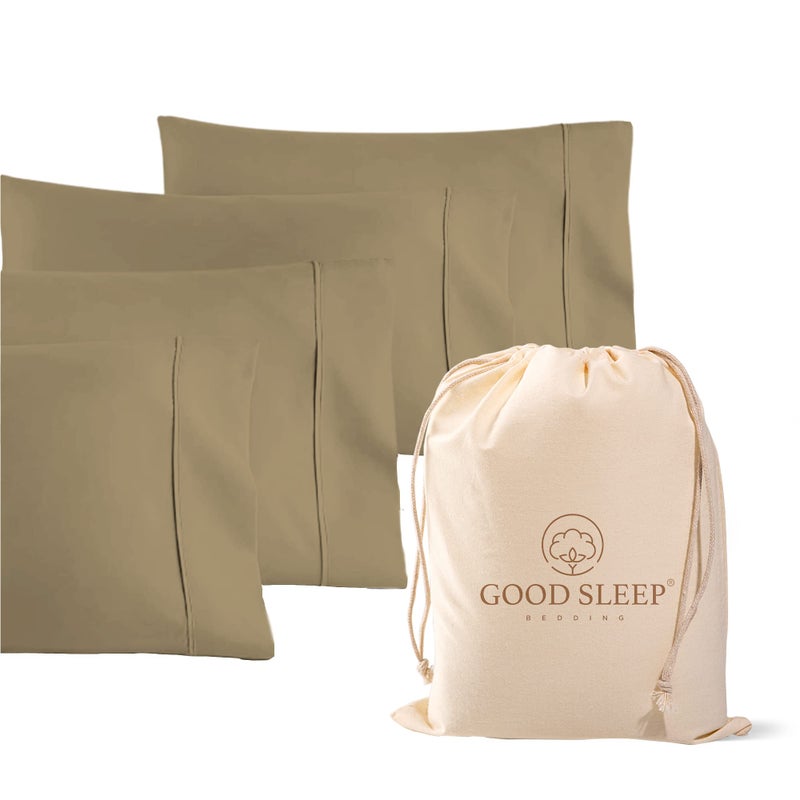 1000 TC Taupe Standard Pillowcases Set of 4 100 Egyptian Cotton Pillow Cases with Long Staple Cotton  Sateen Weave Silky Soft Hotel  Like Bed Pillow Covers for Comfy Sleeping Snug Fit
