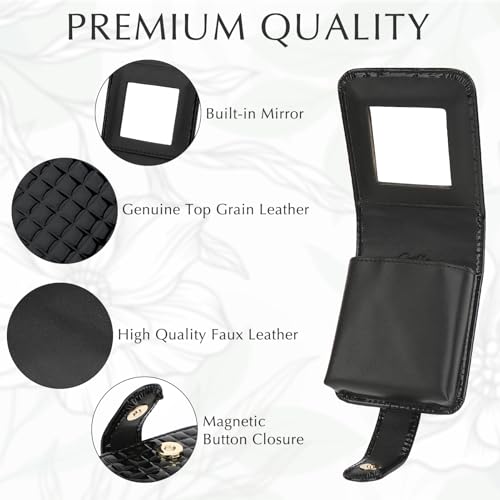 kilofly Genuine Leather Double Lipstick Case Cosmetic Makeup Holder + Gift Box - Image 2
