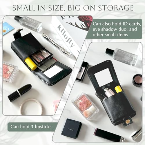 kilofly Genuine Leather Double Lipstick Case Cosmetic Makeup Holder + Gift Box - Image 3