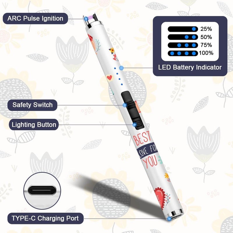 SUPRUS Candle Arc USB Type C Lighter Electric Lighter with Upgraded LED Battery Display Safety Switch Rechargeable Flameless Plasma Windproof Portable for Mother‘s Day (White) - Image 3