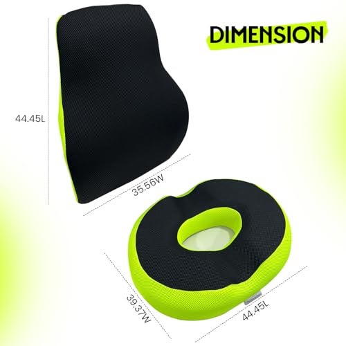 Sleepsia Cool Gel Memory Foam Donut Pillow & Lumbar Support Pillow for Tailbone Pain, Hemorrhoids, Lower Back Pain Relief (Black/Green, Combo) - Image 2