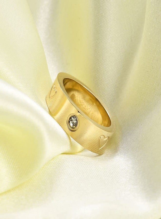 VQYSKO Love Friendship Ring 18K Gold plated Cubic Zirconia Stainless Steel wedding Promise Bands Jewelry Birthday Gifts for Women, Size 6-11 (Heart Gold, 9) - Image 4