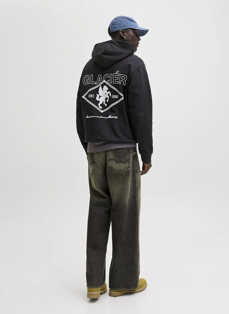 JACK & JONES Text Print Regular Fit Pullover Hoodie