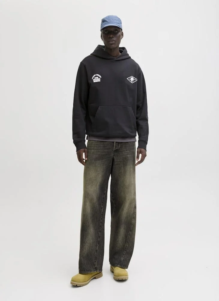 JACK & JONES Text Print Regular Fit Pullover Hoodie