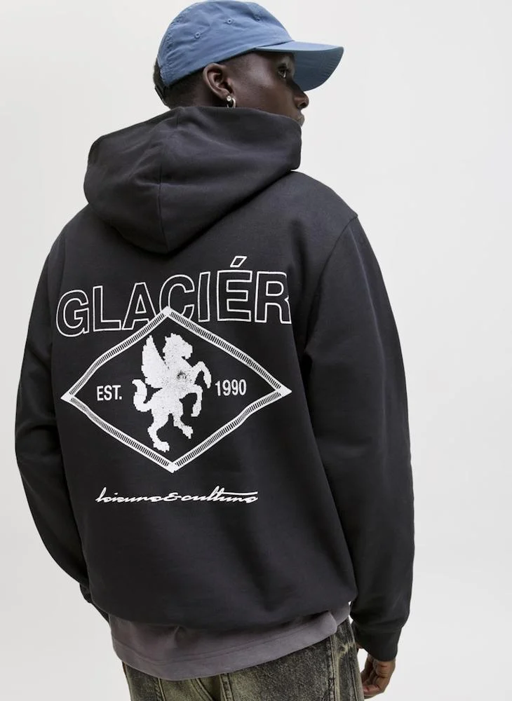 JACK & JONES Text Print Regular Fit Pullover Hoodie