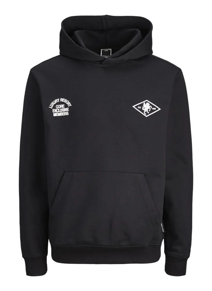 JACK & JONES Text Print Regular Fit Pullover Hoodie