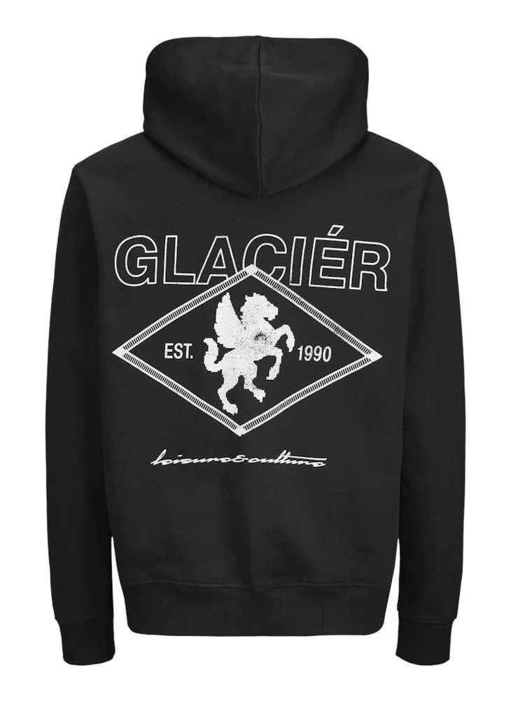 JACK & JONES Text Print Regular Fit Pullover Hoodie
