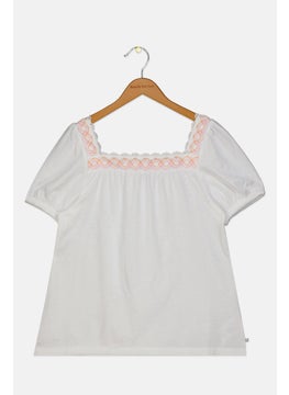 Kids Girl Square Neck Solid Top, White