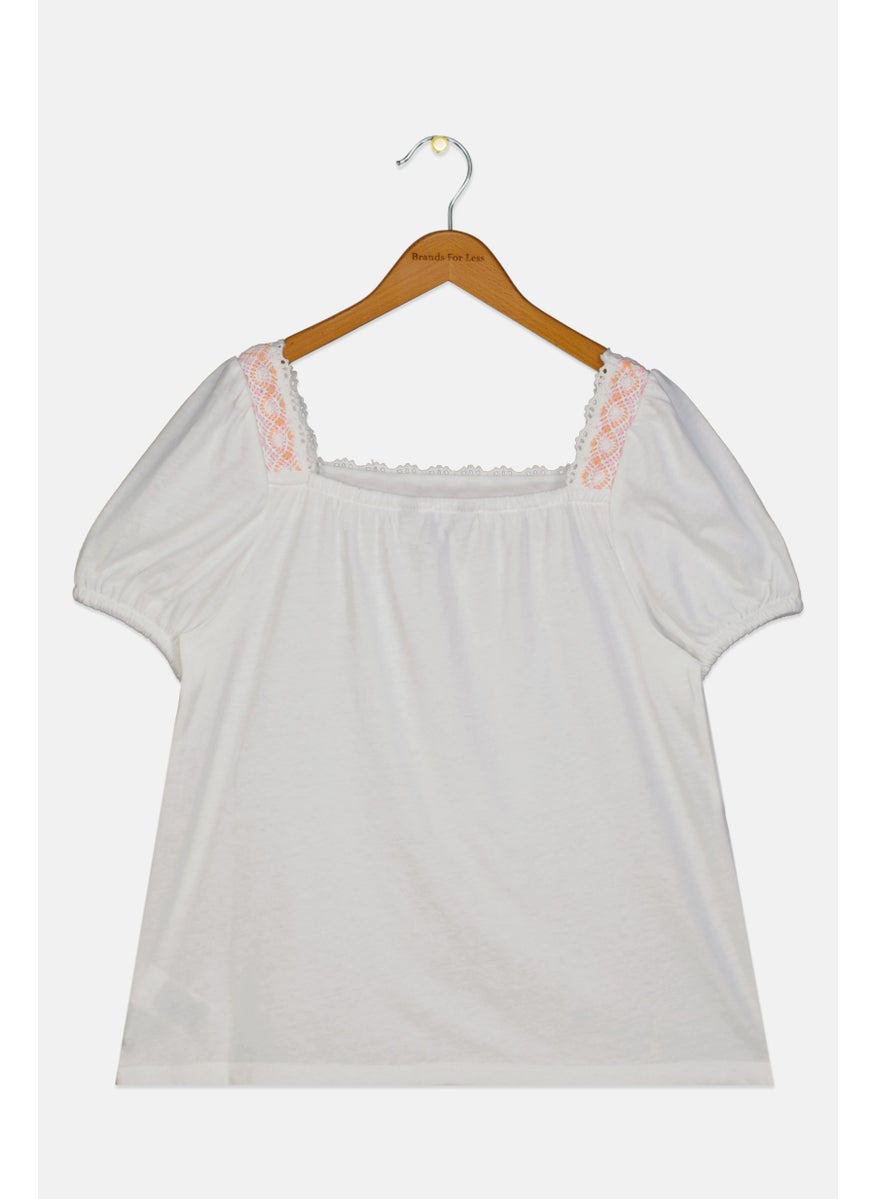 LUCKY BRAND - Kids Girl Square Neck Solid Top, White - Image 1