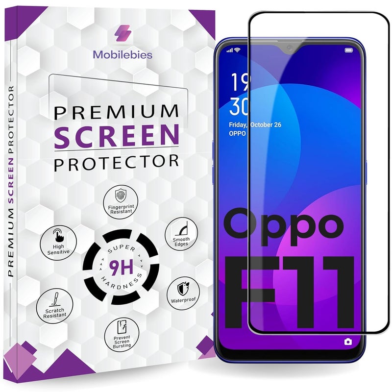 Mobilebies حماية شاشة زجاجية مقواة متميزة لهاتف أوبو F11 (6.5 بوصة، عبوة من 1) | تغطية من الحافة إلى الحافة مع مجموعة سهلة للتثبيت - Image 1