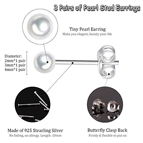 EPIRORA Sterling Silver Stud Earrings for Women- 3 Pairs Tiny Ball Stud Earrings Round CZ Cubic Zirconia Earrings Pearl Earrings Set Cartilage Small Tragus Earrings(2mm,3mm,4mm) - Image 2