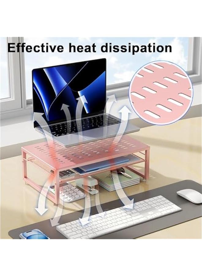 Arabest 2-Tier Metal Monitor Stand Riser, Desk Organizer for Monitor, Office Desk Storage Organizer for Office Supplies (Rose Gold) - Image 3