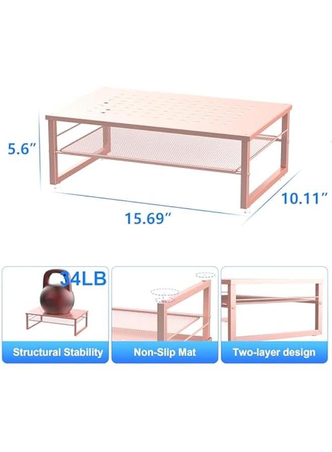 Arabest 2-Tier Metal Monitor Stand Riser, Desk Organizer for Monitor, Office Desk Storage Organizer for Office Supplies (Rose Gold) - Image 4