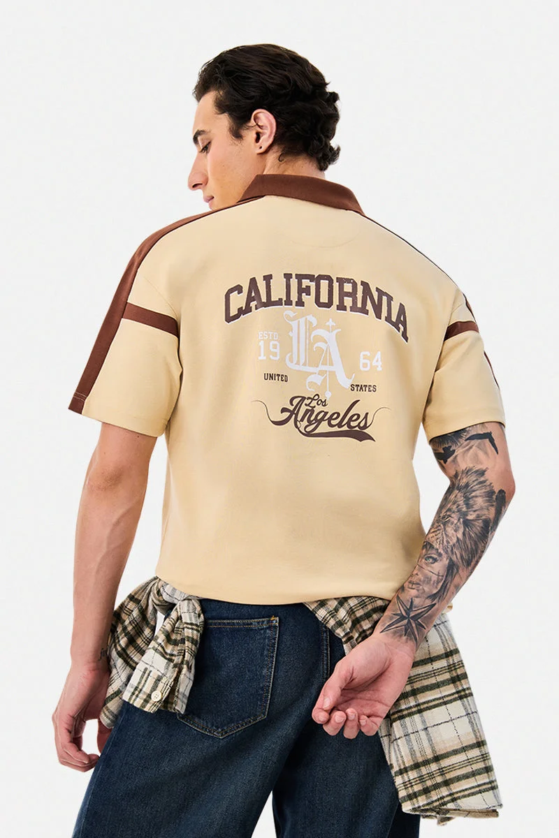 SNITCH Beige Graphic Half Sleeve Oversized Streetwear T-Shirt