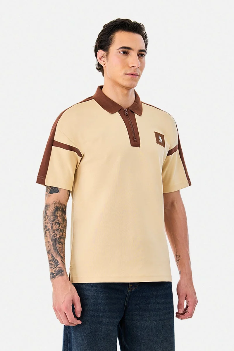 سنيتش Beige Graphic Half Sleeve Oversized Streetwear T-Shirt