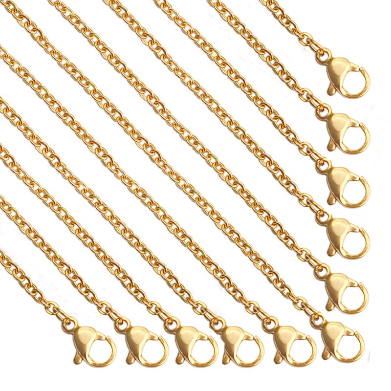 Andblue 30 Pack Necklace Chains 2mm Gold Plated Stainless Steel Link Cable Chain Necklace Bulk for DIY Jewelry Making Supplies (18 Inches) - Image 1