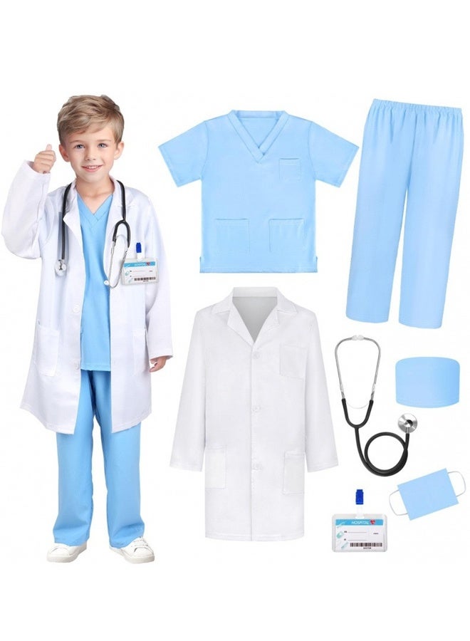 Doctor Costume for Kids, 7Pcs Pretend Role Play Kit with Stethoscope Accessories Halloween Costume Doctor Lab Costumes for Kids Boys Girl age 3-12 Dress Up - Image 1