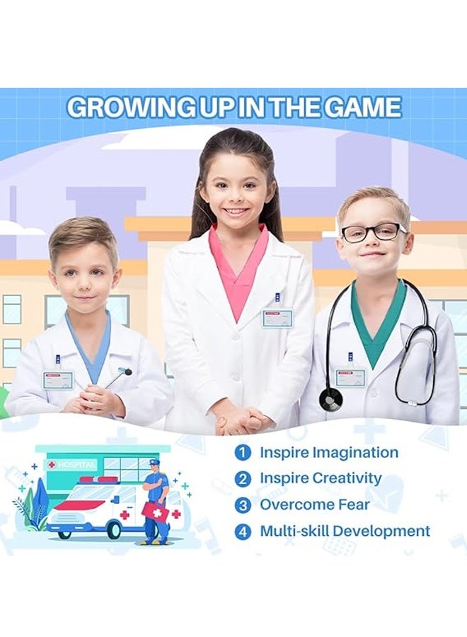 Doctor Costume for Kids, 7Pcs Pretend Role Play Kit with Stethoscope Accessories Halloween Costume Doctor Lab Costumes for Kids Boys Girl age 3-12 Dress Up - Image 4